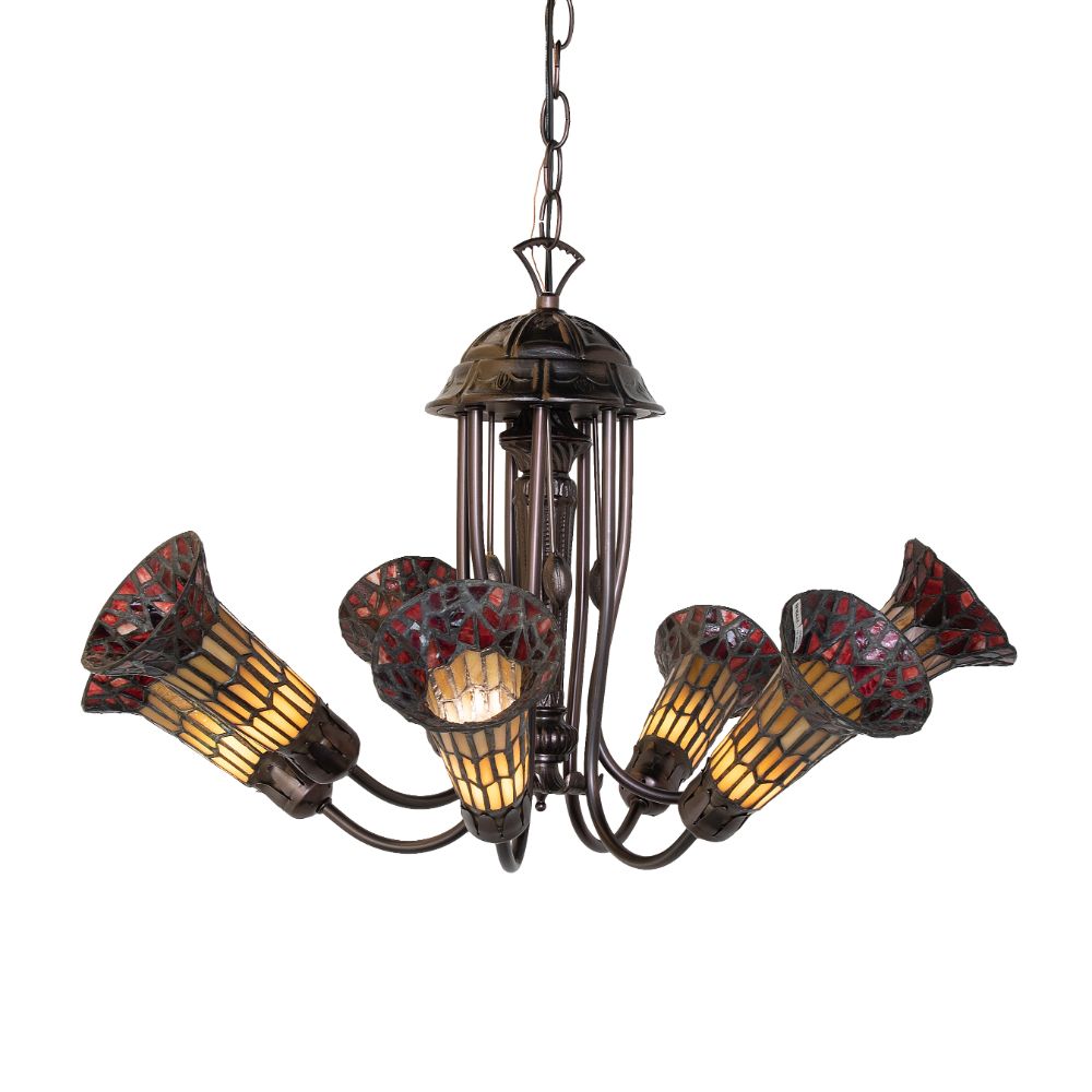 Meyda Lighting 251589 24" Wide Stained Glass Pond Lily 7 Light Chandelier in Mahogany Bronze