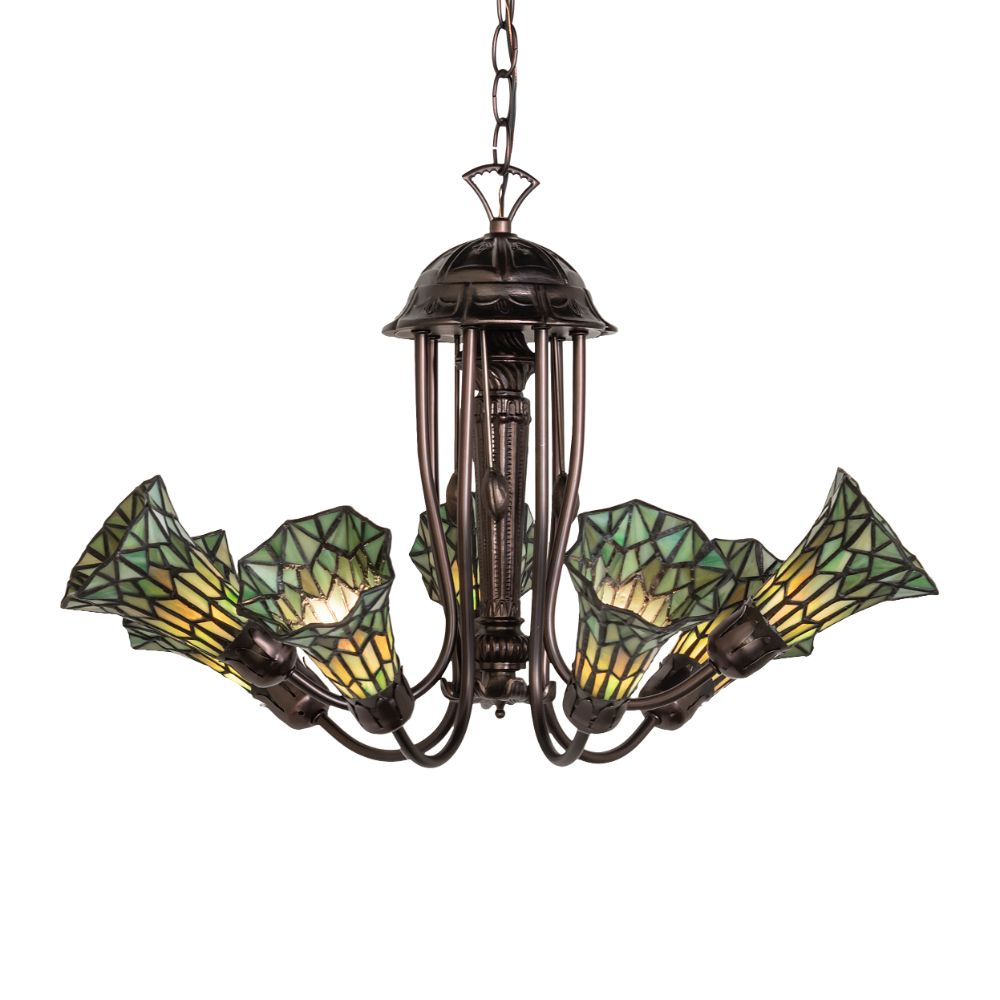 Meyda Lighting 251593 24" Wide Stained Glass Pond Lily 7 Light Chandelier in Mahogany Bronze