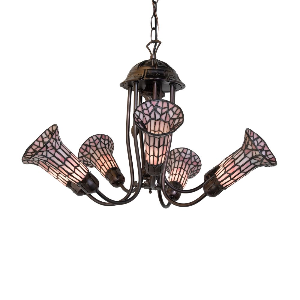 Meyda Lighting 251594 24" Wide Stained Glass Pond Lily 7 Light Chandelier in Mahogany Bronze