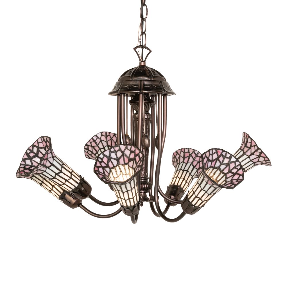 Meyda Lighting 251595 24" Wide Stained Glass Pond Lily 7 Light Chandelier in Mahogany Bronze