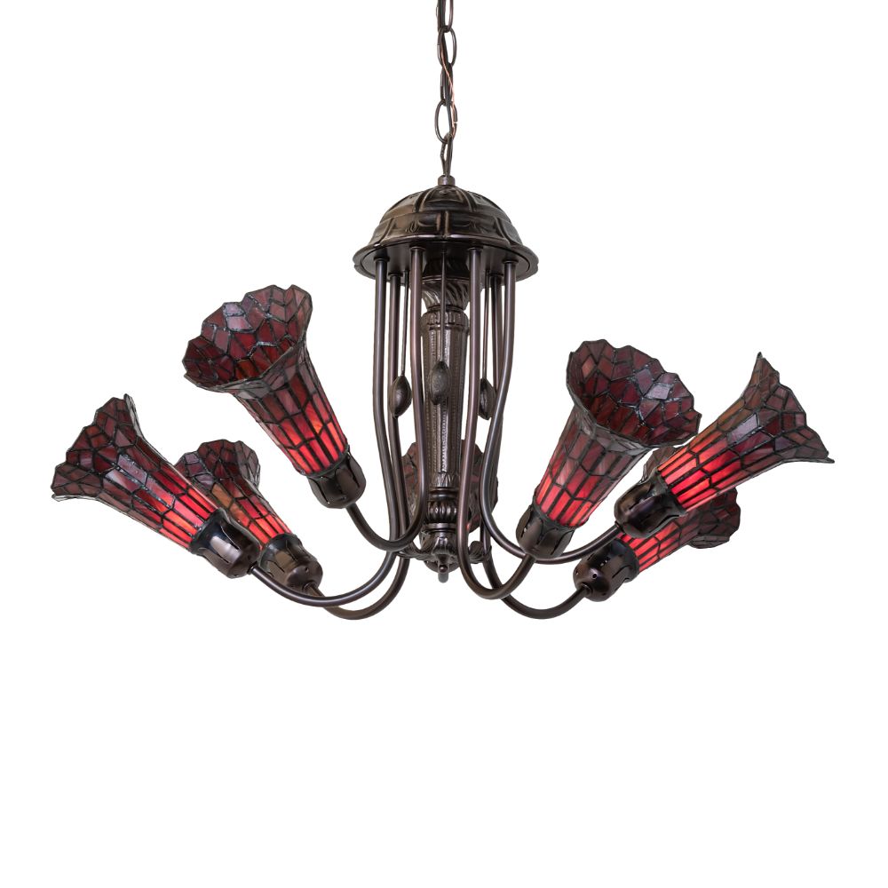 Meyda Lighting 251596 24" Wide Stained Glass Pond Lily 7 Light Chandelier in Mahogany Bronze