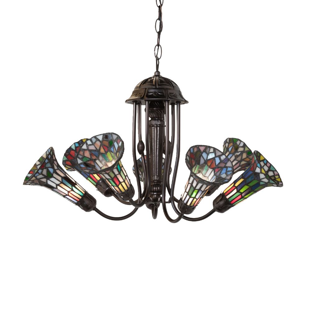 Meyda Lighting 251597 24" Wide Stained Glass Pond Lily 7 Light Chandelier in Mahogany Bronze
