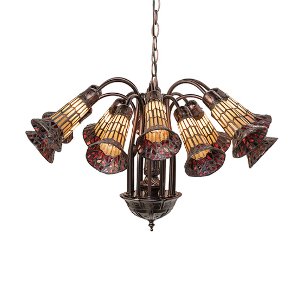 Meyda Lighting 251603 24" Wide Stained Glass Pond Lily 12 Light Chandelier in Mahogany Bronze