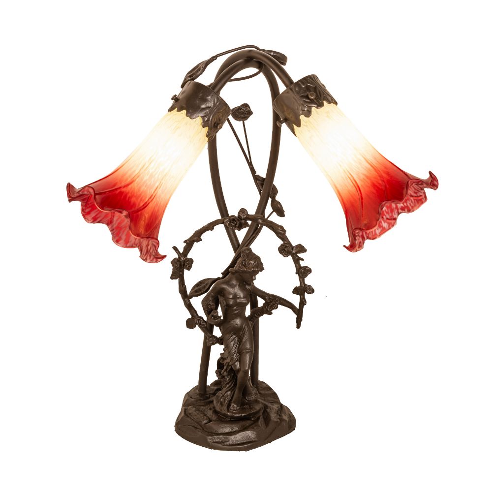Meyda Lighting 251671 17" High Seafoam/Cranberry Pond Lily 2 Light Trellis Girl Table Lamp