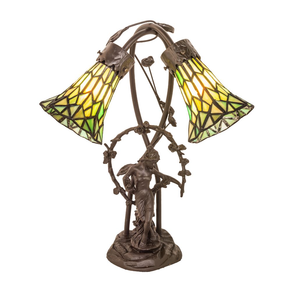 Meyda Lighting 251677 17" High Stained Glass Pond Lily 2 Light Trellis Girl Table Lamp
