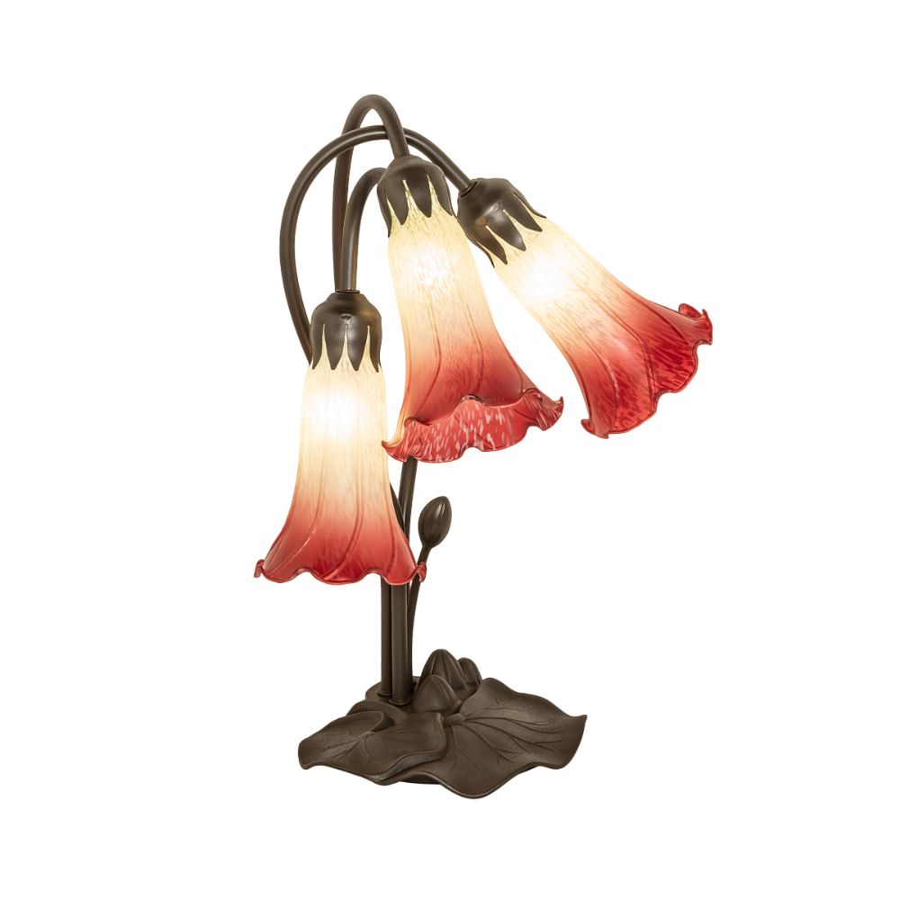 Meyda Lighting 251682 16" High Seafoam/Cranberry Tiffany Pond Lily 3 Light Accent Lamp in Mahogany Bronze