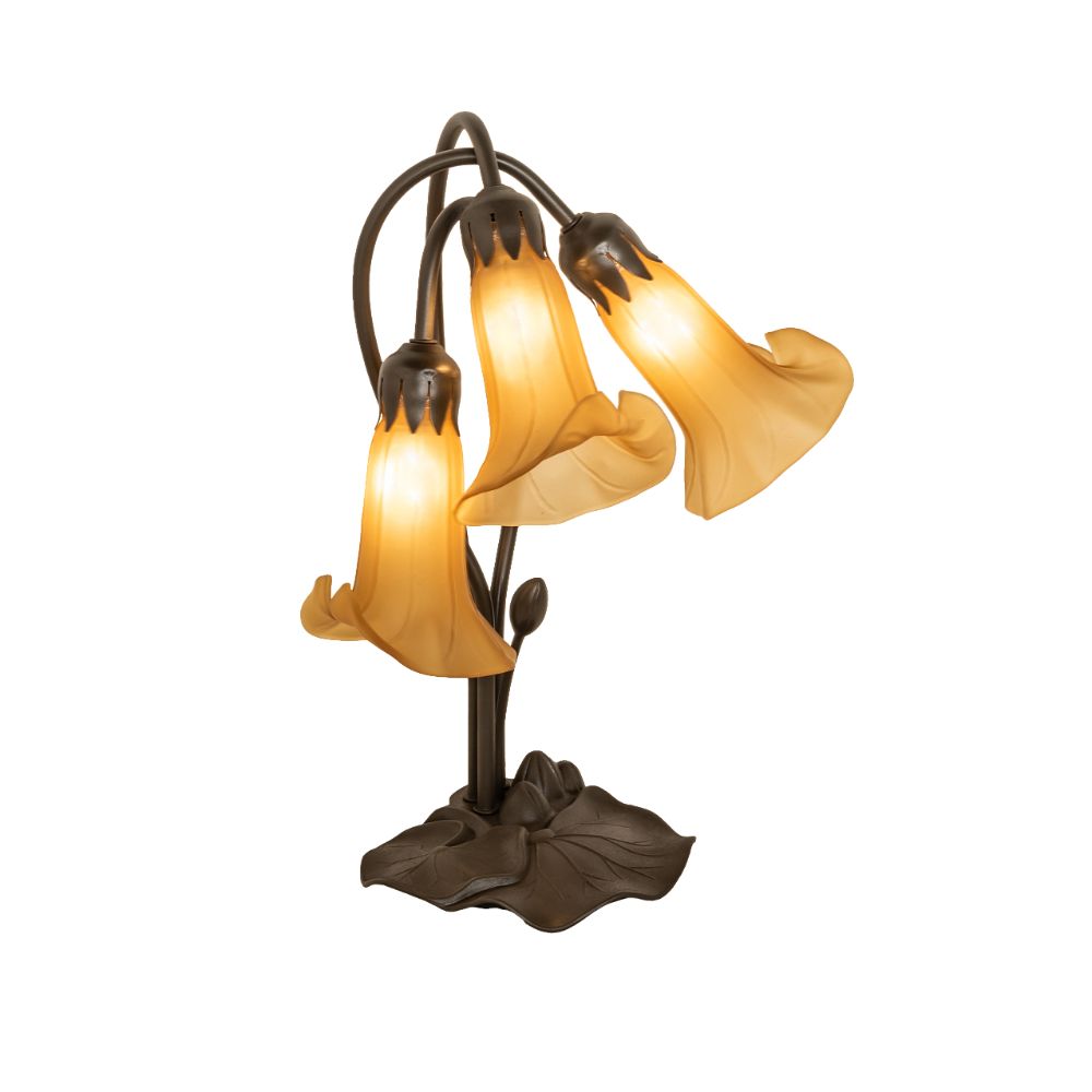 Meyda Lighting 251683 16" High Amber Tiffany Pond Lily 3 Light Accent Lamp in Mahogany Bronze