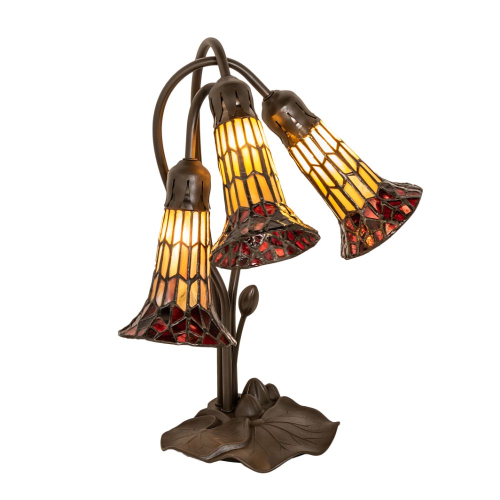 Meyda Lighting 251684 16" High Stained Glass Pond Lily 3 Light Accent Lamp in Mahogany Bronze