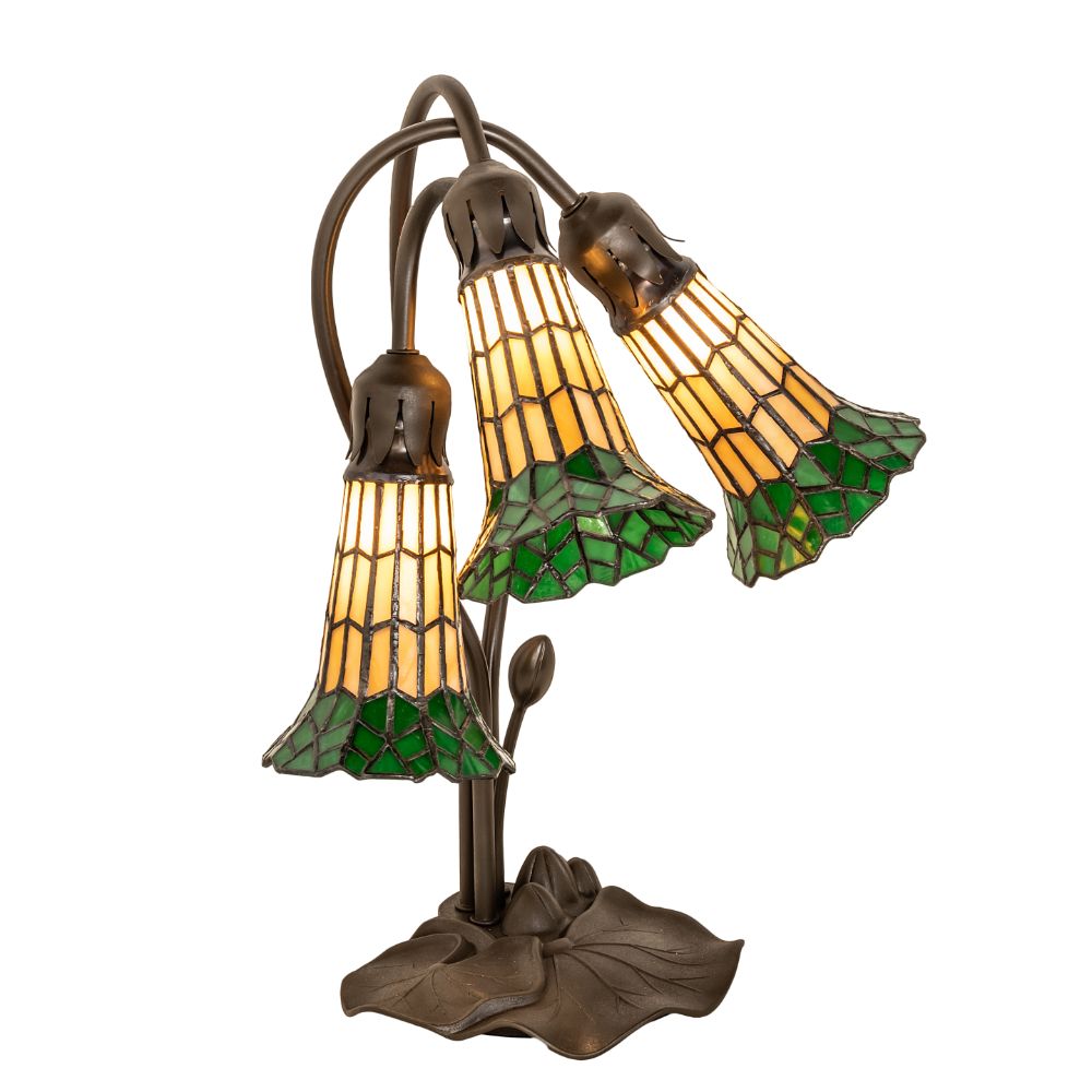 Meyda Lighting 251686 16" High Stained Glass Pond Lily 3 Light Accent Lamp in Mahogany Bronze