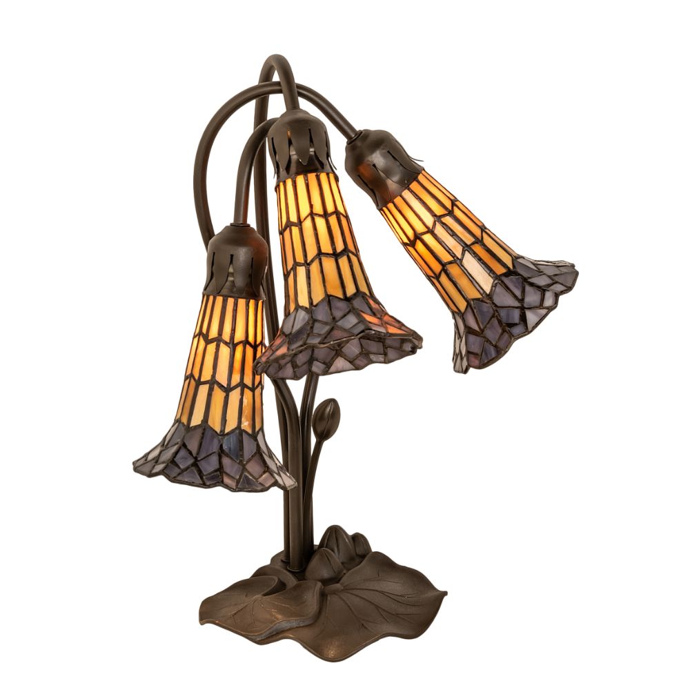Meyda Lighting 251687 16" High Stained Glass Pond Lily 3 Light Accent Lamp in Mahogany Bronze