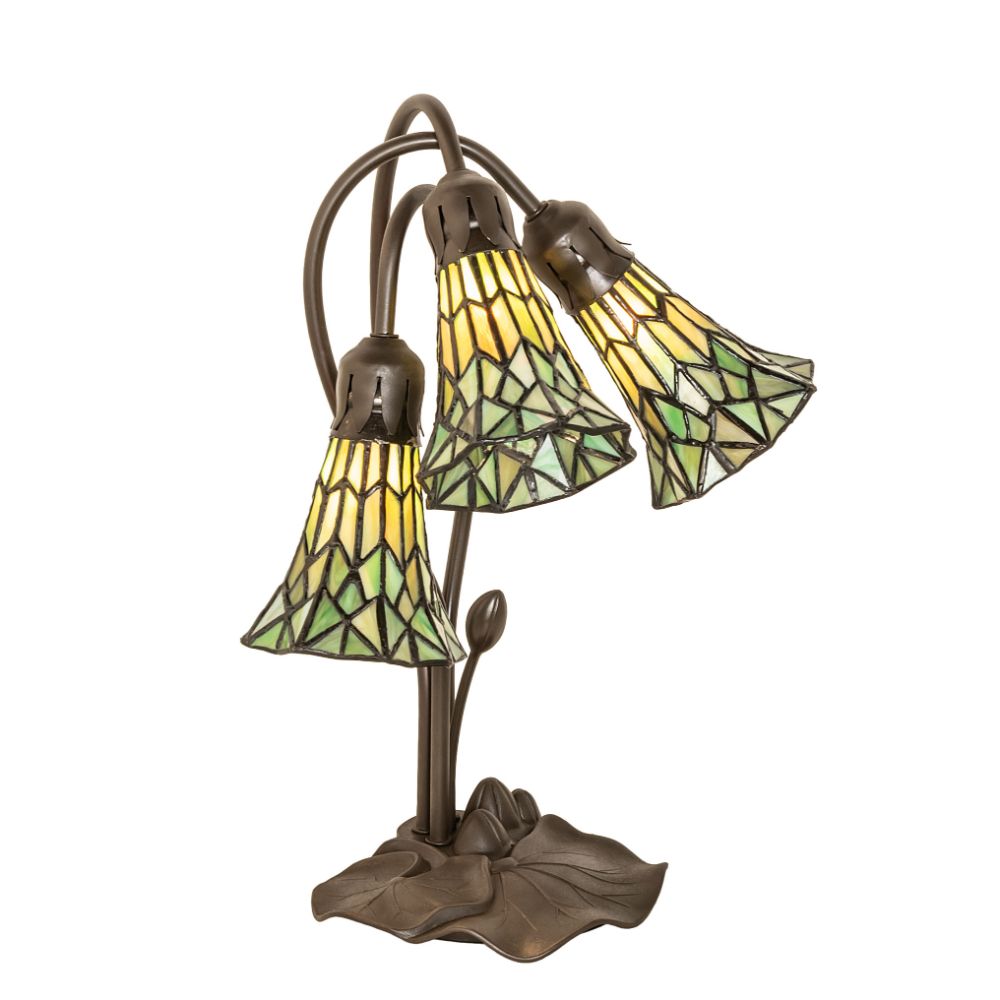 Meyda Lighting 251688 16" High Stained Glass Pond Lily 3 Light Accent Lamp in Mahogany Bronze
