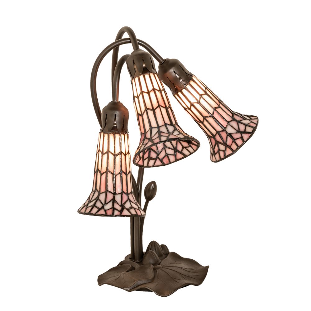 Meyda Lighting 251689 16" High Stained Glass Pond Lily 3 Light Accent Lamp in Mahogany Bronze