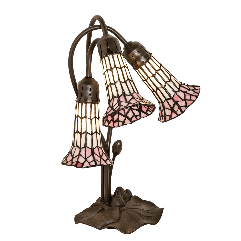 Meyda Lighting 251690 16" High Stained Glass Pond Lily 3 Light Accent Lamp in Mahogany Bronze