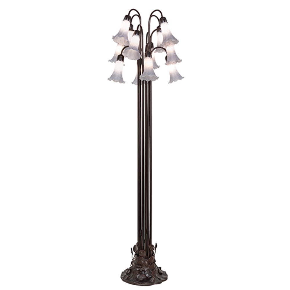 Meyda Lighting 251696 63" High Gray Tiffany Pond Lily 12 Light Floor Lamp in Mahogany Bronze