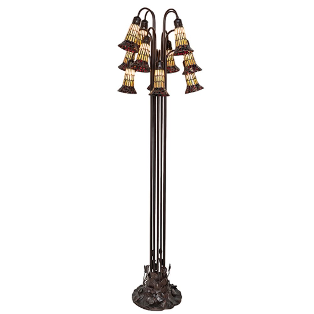 Meyda Lighting 251698 63" High Stained Glass Pond Lily 12 Light Floor Lamp in Mahogany Bronze