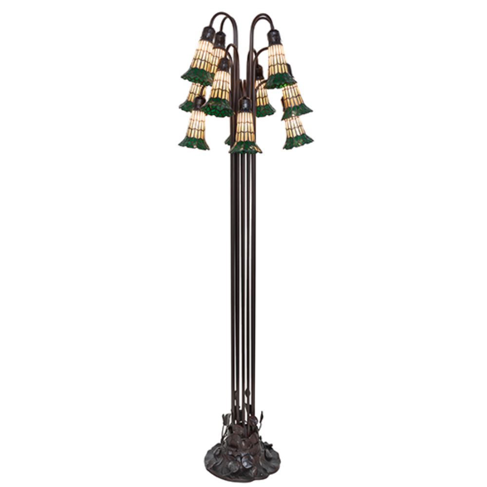 Meyda Lighting 251699 63" High Tiffany Pond Lily 12 Light Floor Lamp in Mahogany Bronze