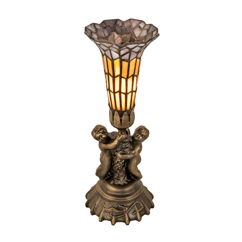 Meyda Lighting 251841 13" High Stained Glass Pond Lily Twin Cherub Mini Lamp