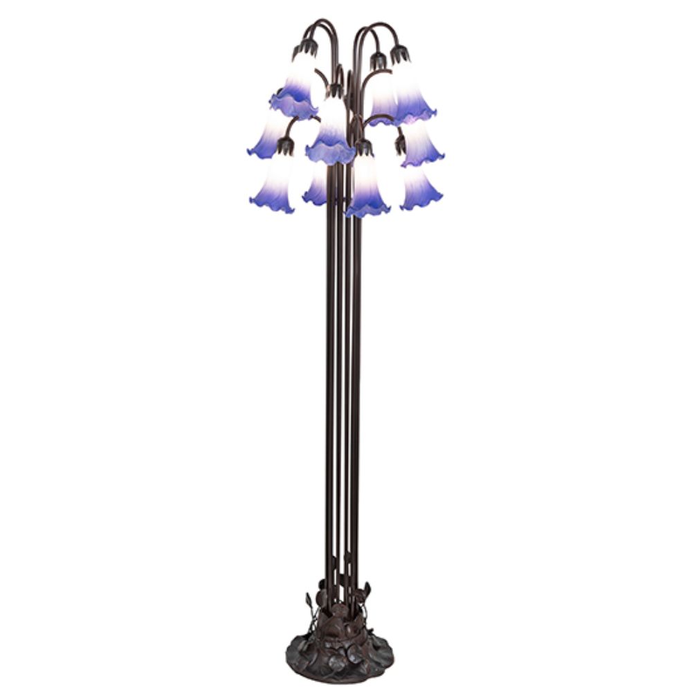 Meyda Lighting 251860 63" High Blue/White Tiffany Pond Lily 12 Light Floor Lamp in Mahogany Bronze