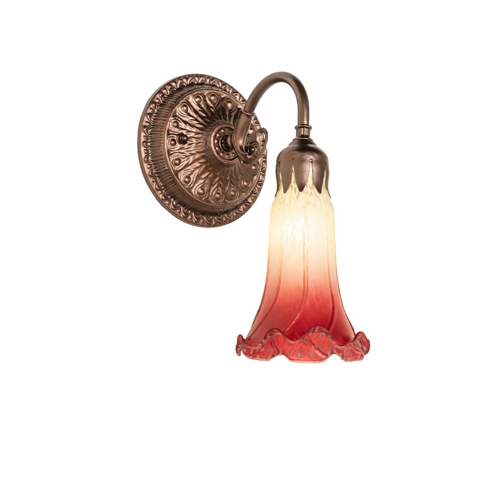 Meyda Lighting 251861 5" Wide Seafoam/Cranberry Pond Lily Victorian Wall Sconce in Mahogany Bronze