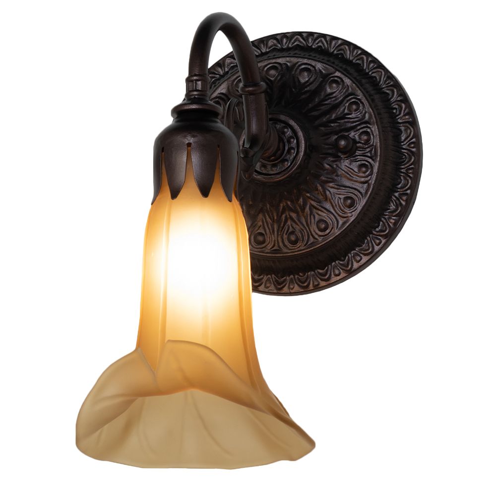 Meyda Lighting 251864 5.5" Wide Amber Tiffany Pond Lily Wall Sconce in Mahogany Bronze