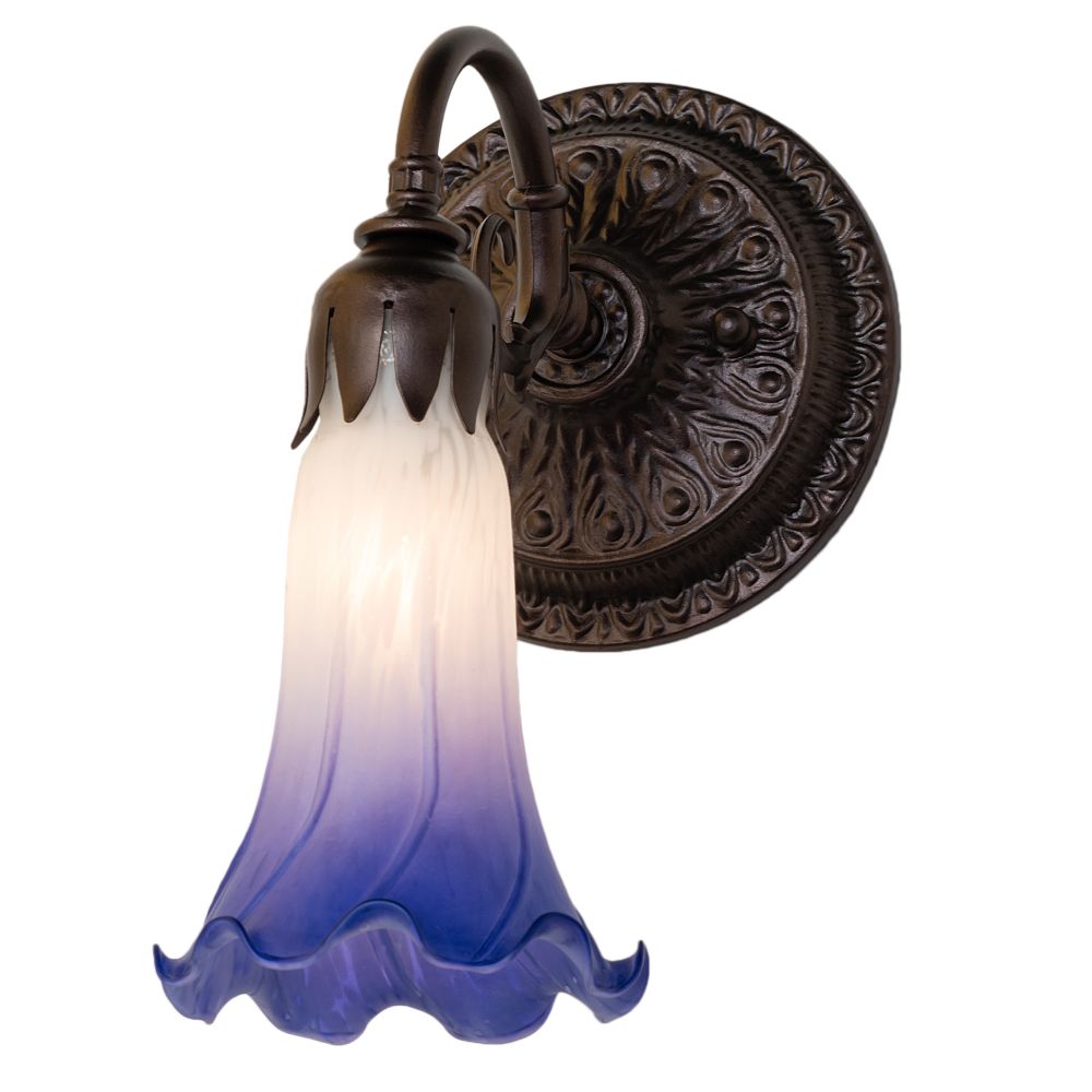 Meyda Lighting 251874 5.5" Wide Blue/White Tiffany Pond Lily Wall Sconce in Mahogany Bronze