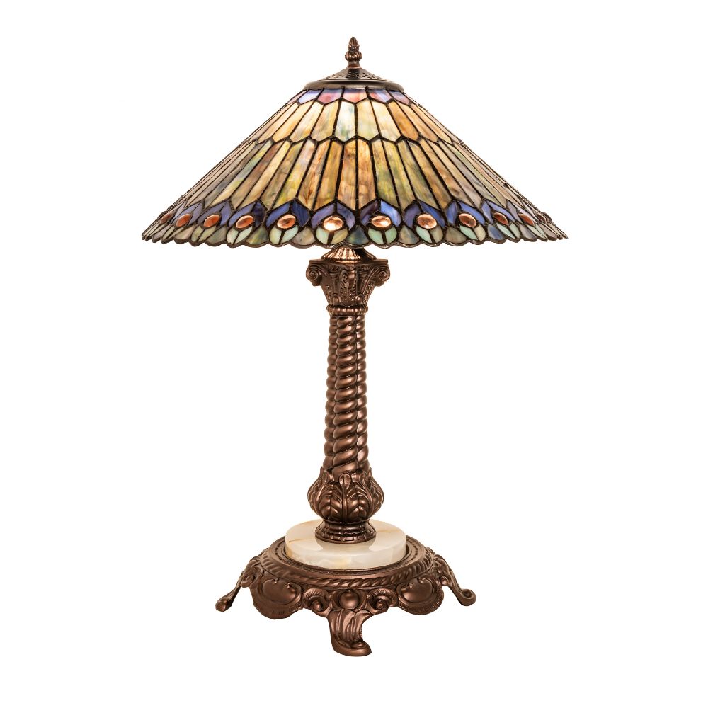 Meyda Lighting 251928 23" High Tiffany Jeweled Peacock Table Lamp
