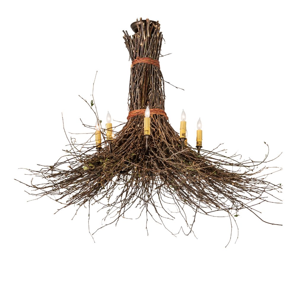 Meyda Lighting 251958 36" Wide Twigs 8 Light Chandelier in Antique Copper Finish;natural Wood