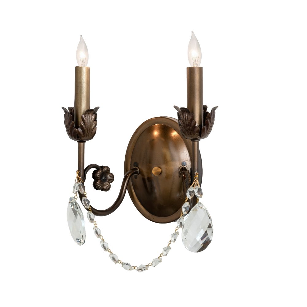 Meyda Lighting 252340 9.5" Wide Antonia 2 Light Wall Sconce in Antique Copper Finish;crystal