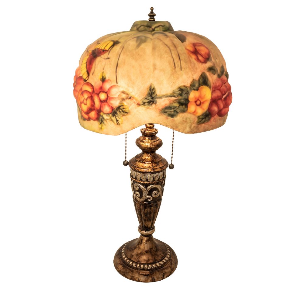 Meyda Lighting 253493 27" High Puffy Butterfly & Flowers Table Lamp