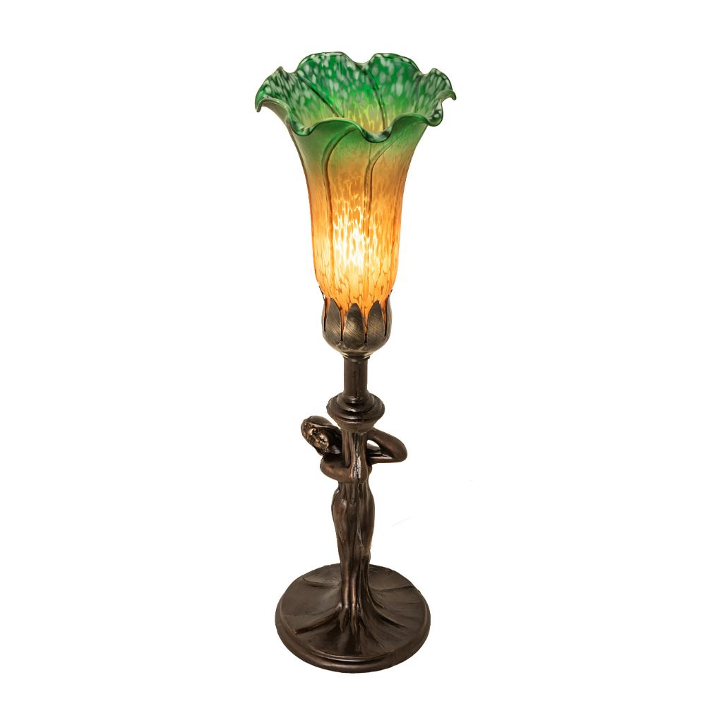 Meyda Lighting 253516 15" High Amber/Green Pond Lily Nouveau Lady Mini Lamp