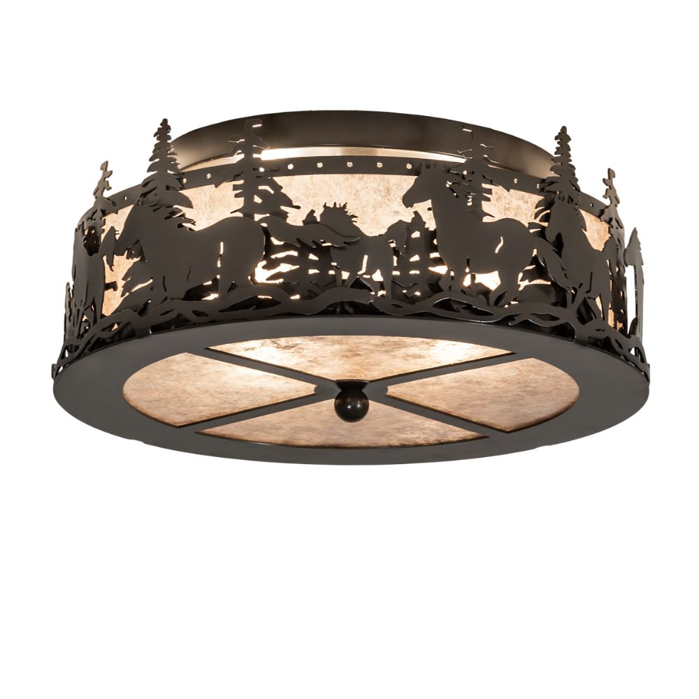 Meyda Lighting 253522 16" Wide Tall Pines with Running Horses Flushmount in Timeless Bronze