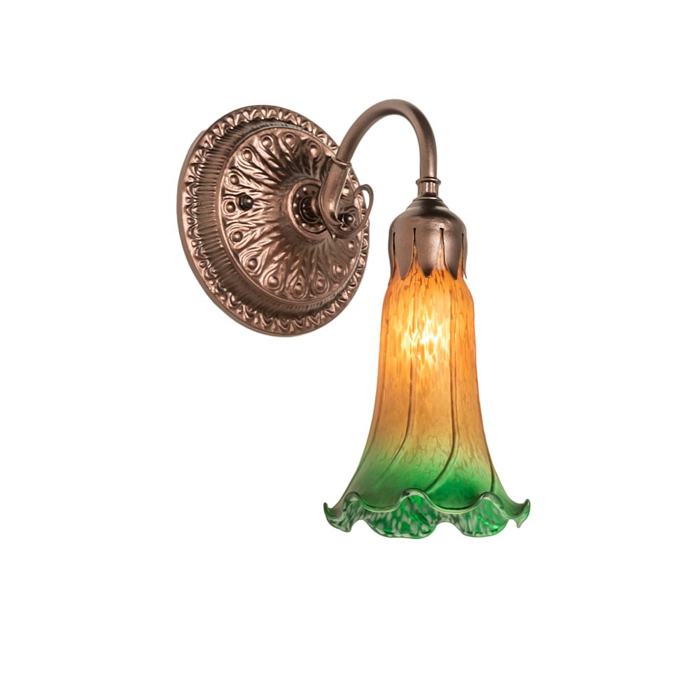 Meyda Lighting 253600 5" Wide Amber/Green Pond Lily Victorian Wall Sconce in Mahogany Bronze