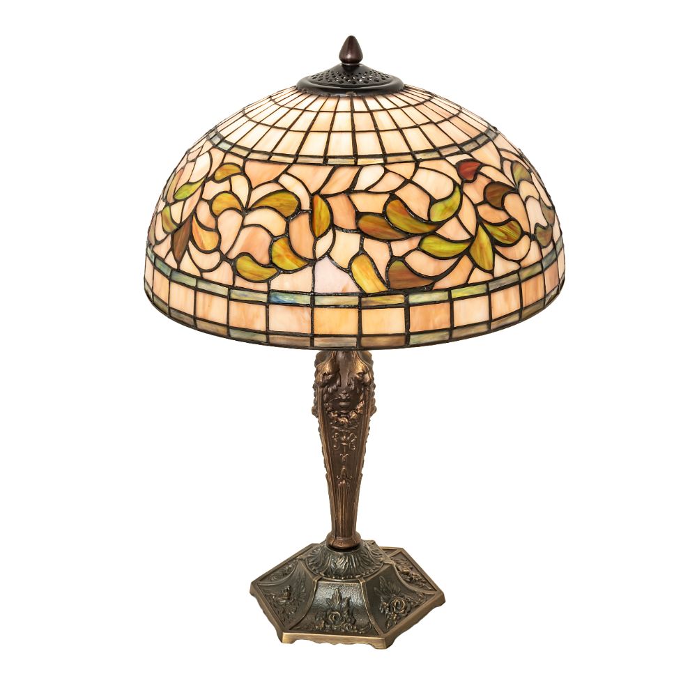 Meyda Lighting 253820 23" High Tiffany Turning Leaf Table Lamp in Antique Brass