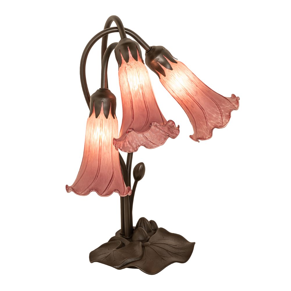 Meyda Lighting 254357 16" High Lavender Pond Lily Tiffany Pond Lily 3 Light Accent Lamp in Mahogany Bronze