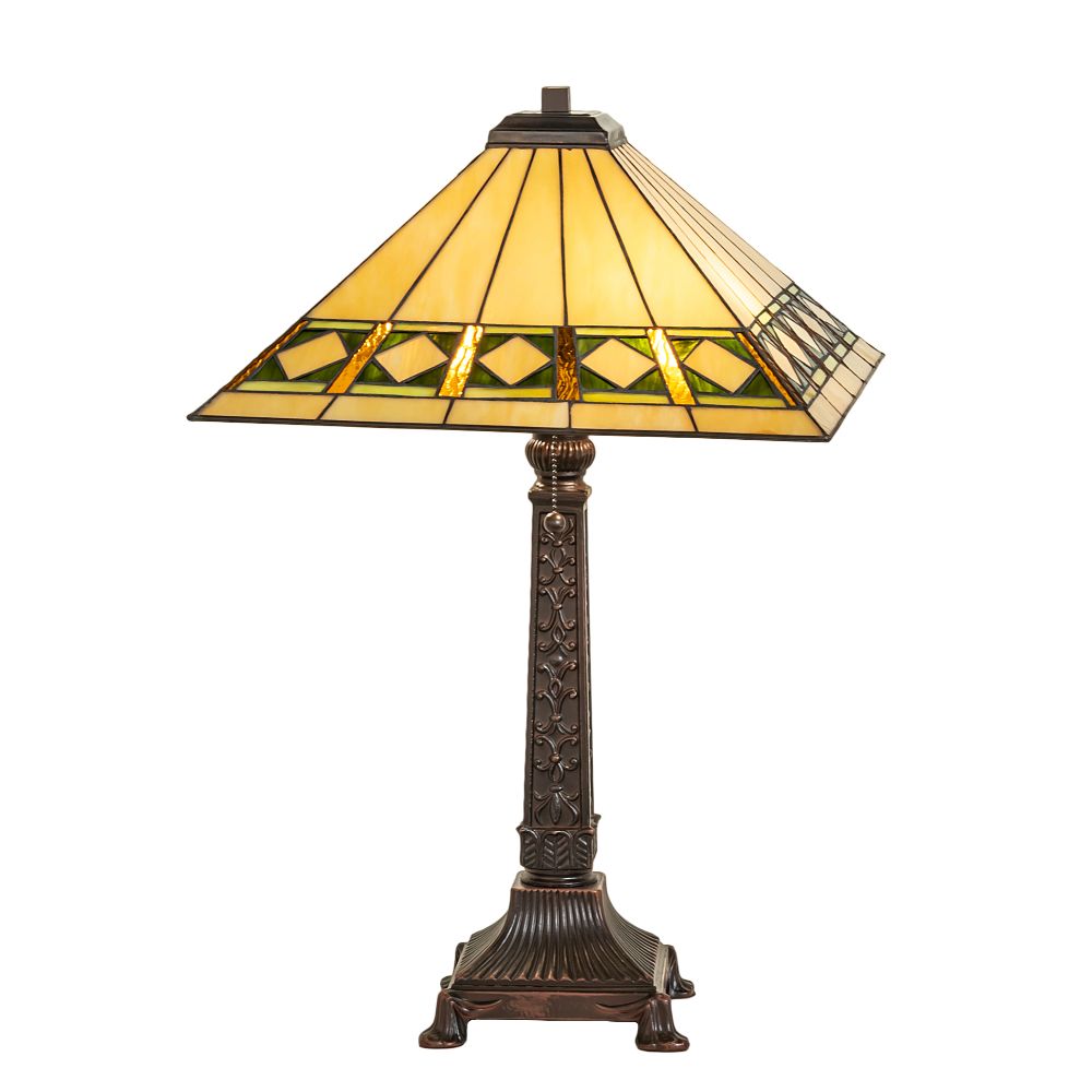Meyda Lighting 255015 27" High Diamond Band Mission Table Lamp in Mahogany Bronze