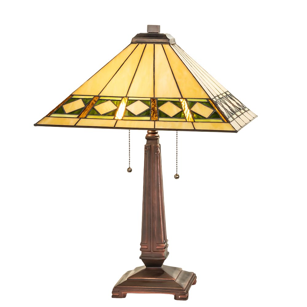 Meyda Lighting 255027 23" High Diamond Band Mission Table Lamp in Mahogany Bronze