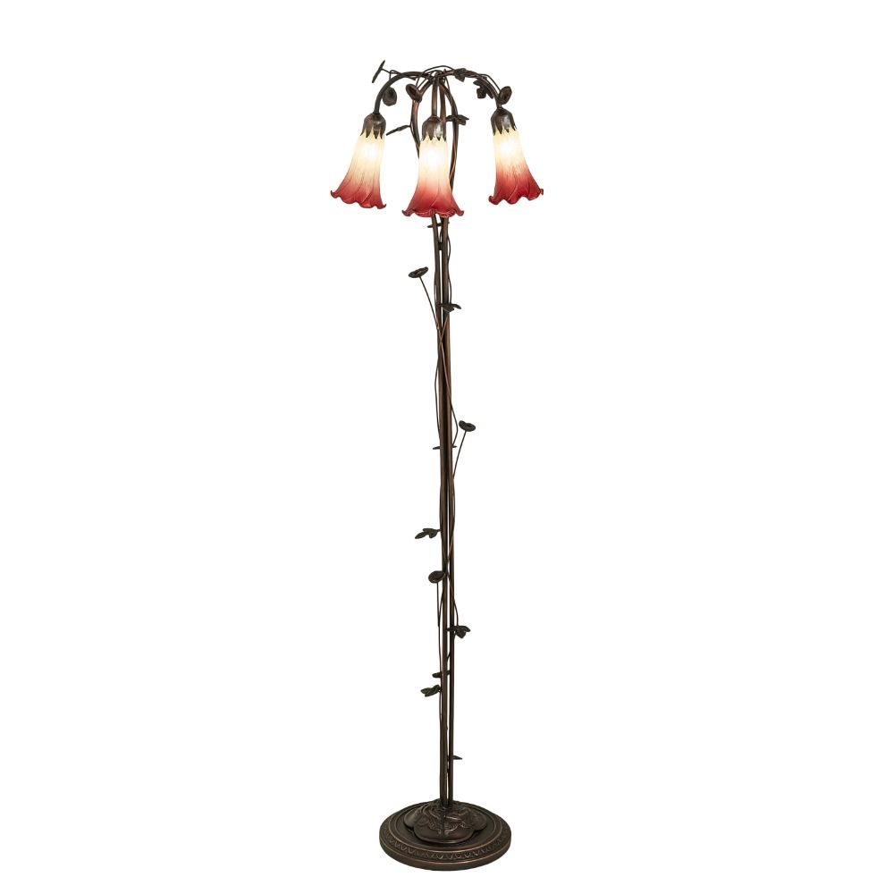 Meyda Lighting 255130 58" High Seafoam/Cranberry Tiffany Pond Lily 3 Light Floor Lamp in Mahogany Bronze