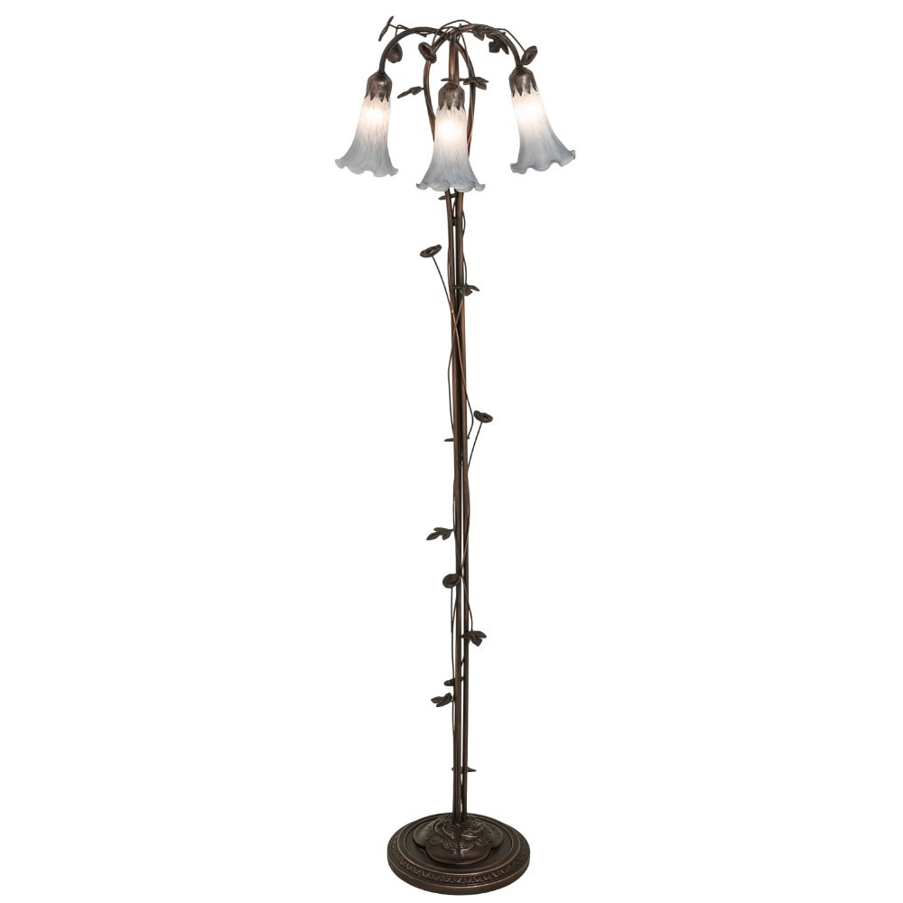 Meyda Lighting 255132 58" High Gray Tiffany Pond Lily 3 Light Floor Lamp in Mahogany Bronze