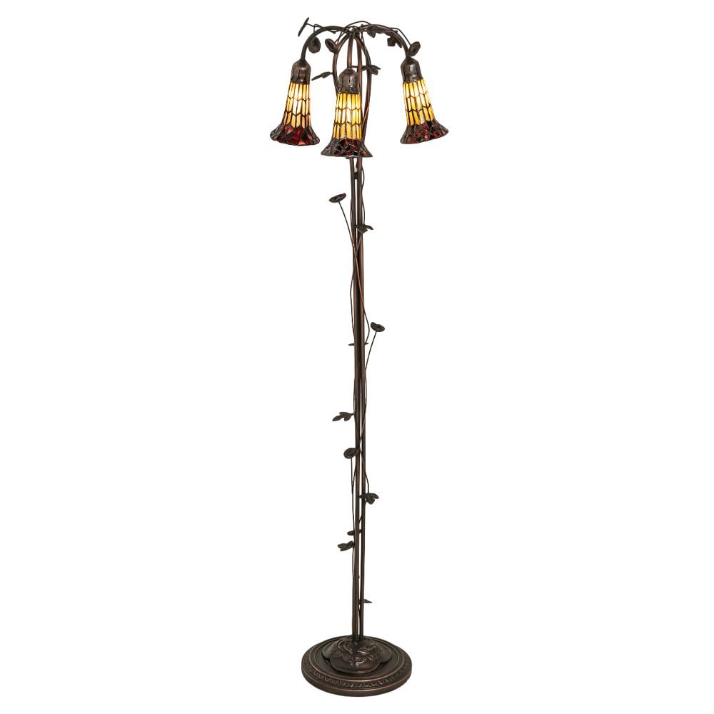 Meyda Lighting 255133 58" High Stained Glass Pond Lily 3 Light Floor Lamp in Mahogany Bronze