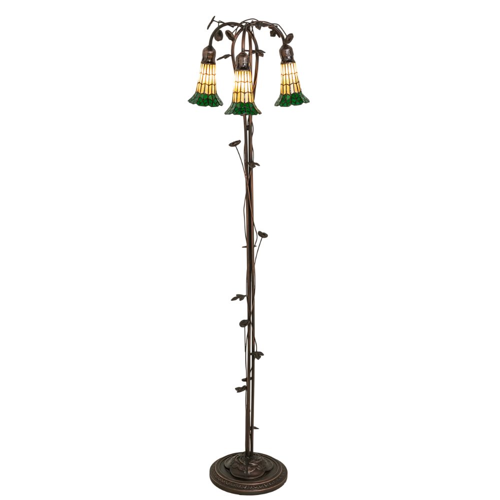 Meyda Lighting 255134 58" High Stained Glass Pond Lily 3 Light Floor Lamp in Mahogany Bronze