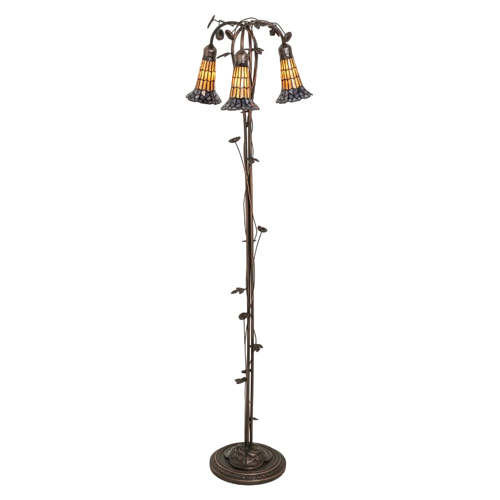 Meyda Lighting 255135 58" High Stained Glass Pond Lily 3 Light Floor Lamp in Mahogany Bronze