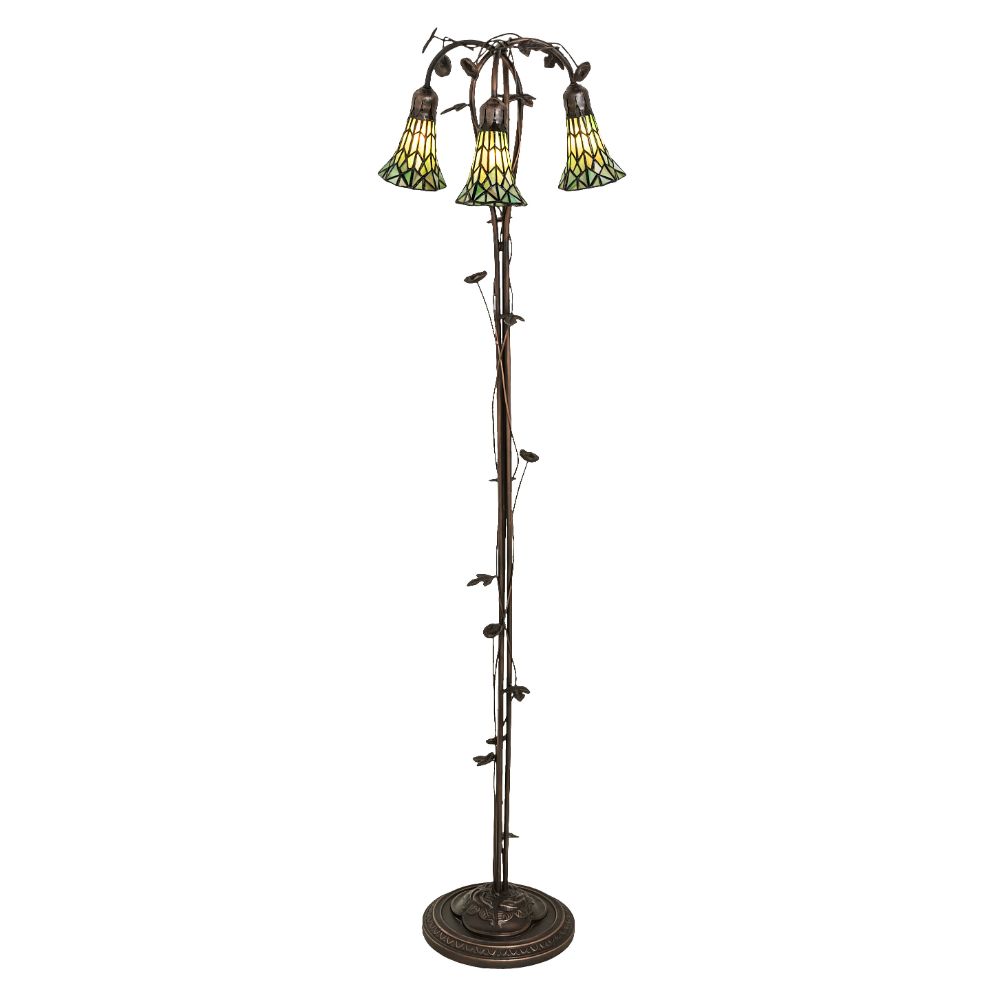 Meyda Lighting 255136 58" High Stained Glass Pond Lily 3 Light Floor Lamp in Mahogany Bronze