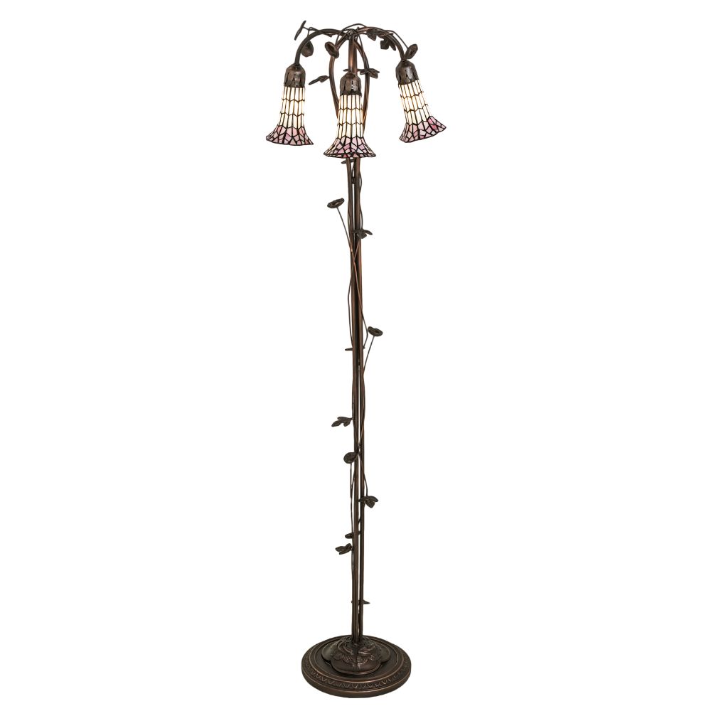 Meyda Lighting 255139 58" High Stained Glass Pond Lily 3 Light Floor Lamp in Mahogany Bronze