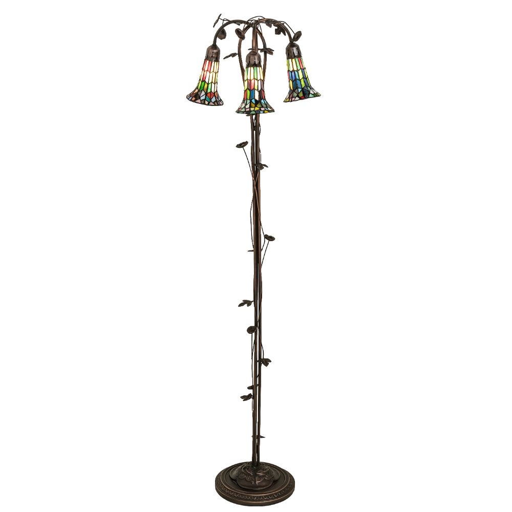 Meyda Lighting 255141 58" High Stained Glass Pond Lily 3 Light Floor Lamp in Mahogany Bronze