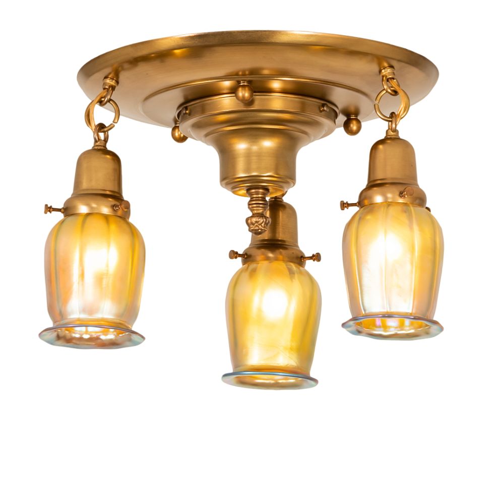Meyda Lighting 255378 18" Wide Revival Favrile 3 Light Flushmount in Polished Brass
