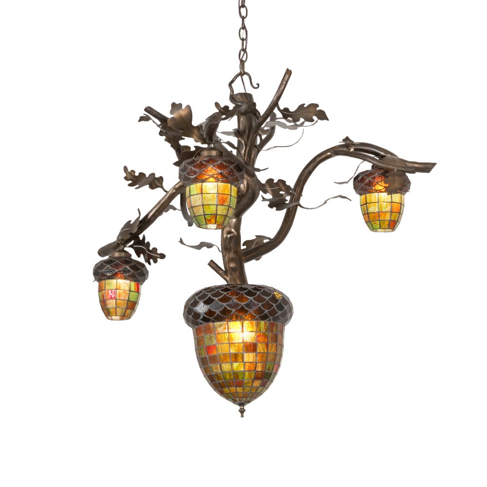 Meyda Lighting 255787 48" Wide Acorn Branch 4 Light Chandelier in Antique Copper Finish