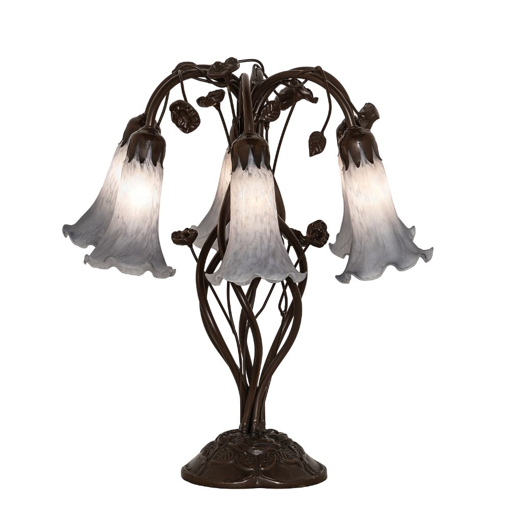 Meyda Lighting 255813 19" High Gray Tiffany Pond Lily 6 Light Table Lamp in Mahogany Bronze