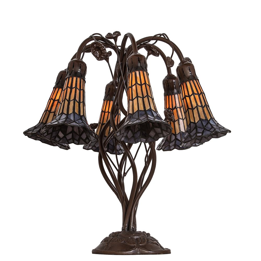 Meyda Lighting 255816 19" High Stained Glass Pond Lily 6 Light Table Lamp in Antique Finish