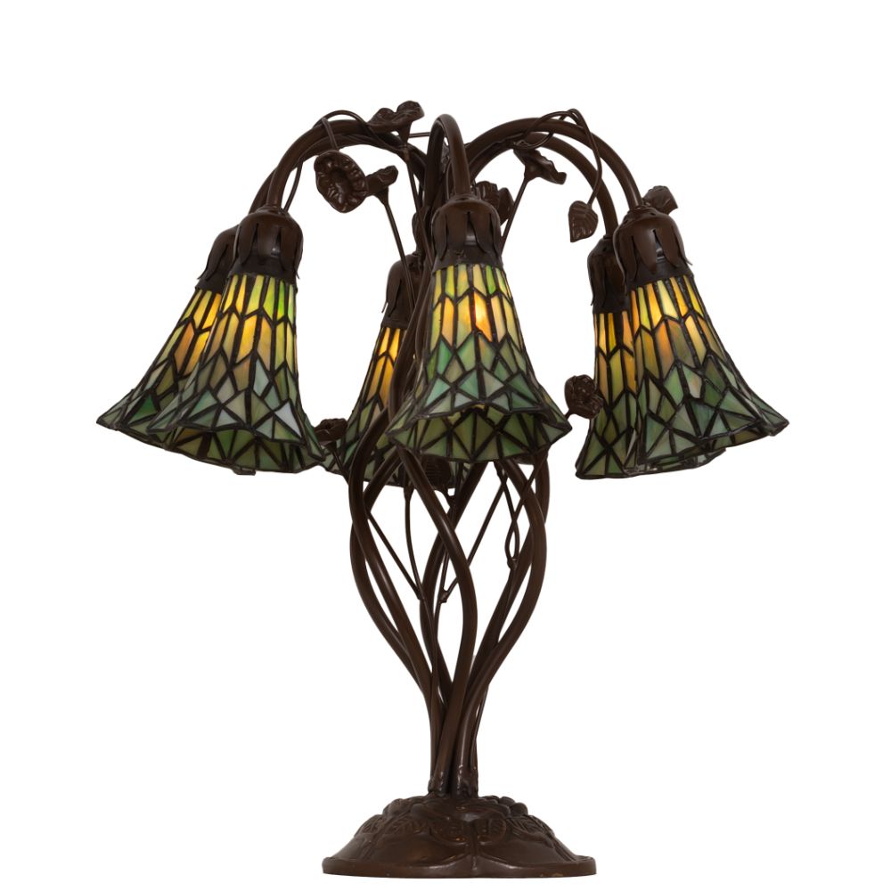 Meyda Lighting 255817 19" High Stained Glass Pond Lily 6 Light Table Lamp in Mahogany Bronze