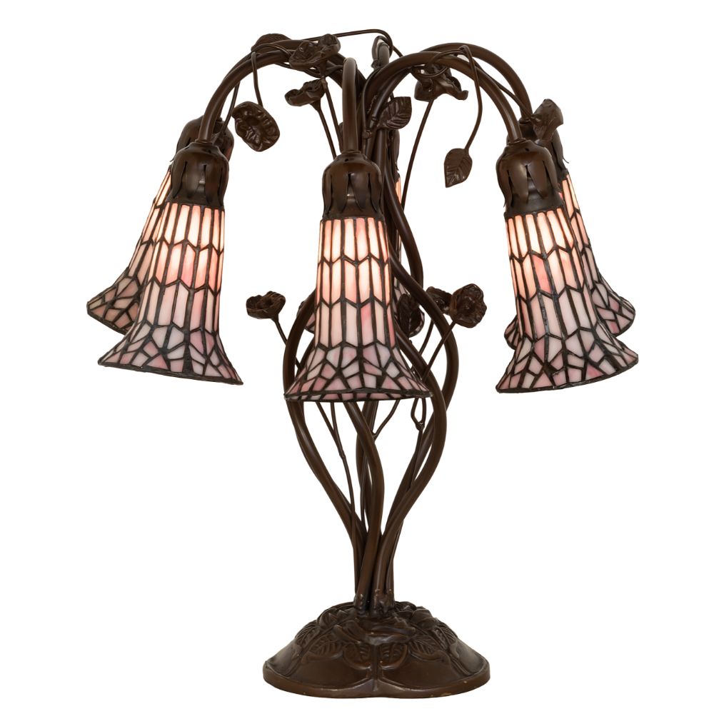Meyda Lighting 255818 19" High Stained Glass Pond Lily 6 Light Table Lamp in Mahogany Bronze